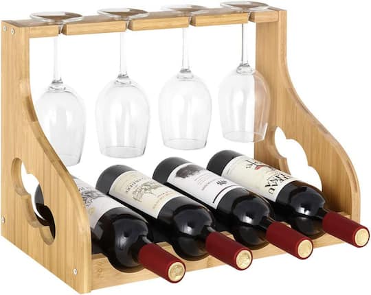 Light Brown Wall-Mounted Wood Wine Rack